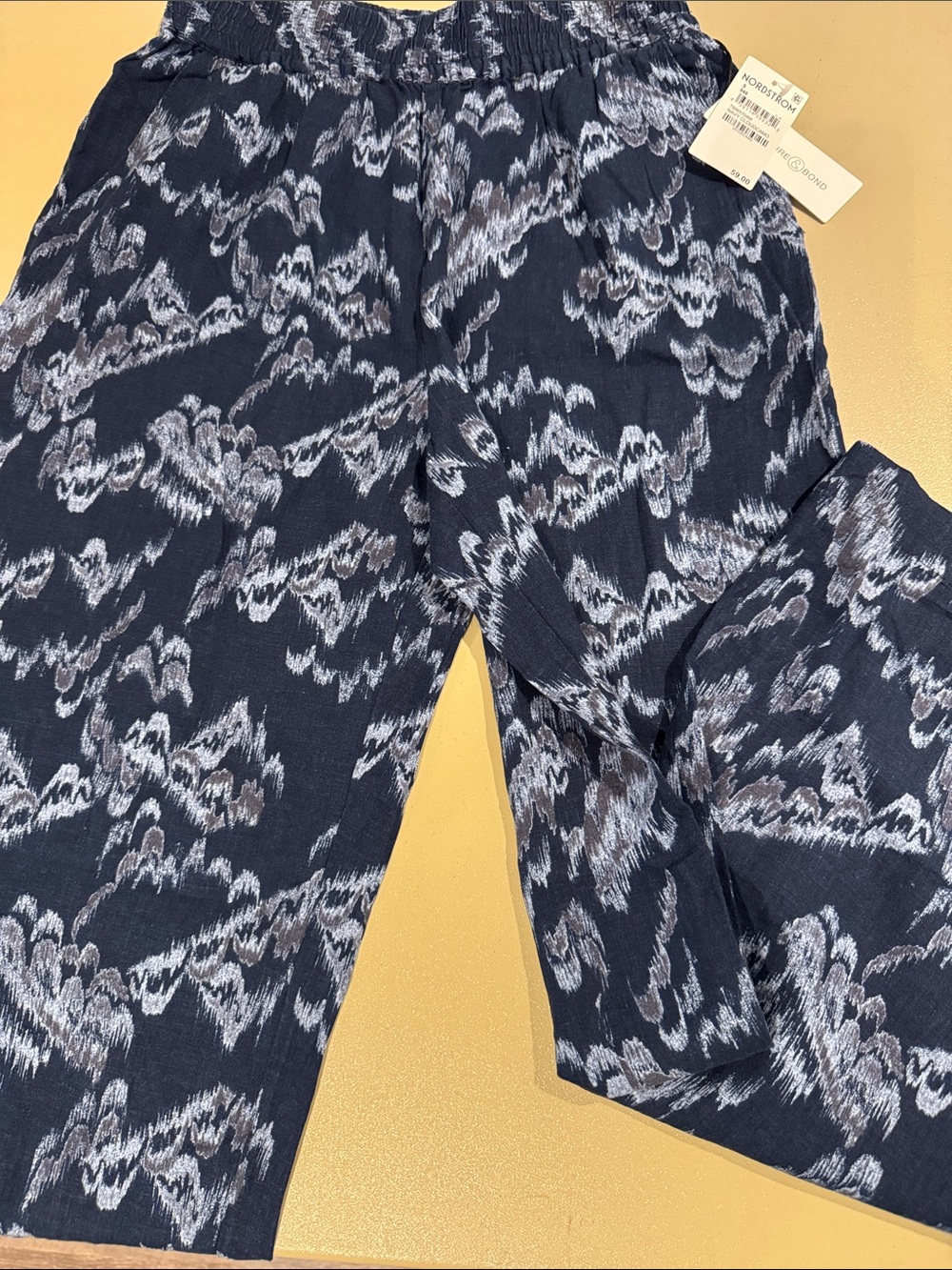 NWT Women's Navy Patterned Wide-Leg Pull-On Pants